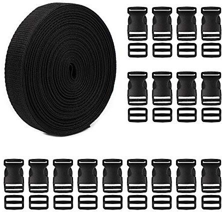 11 Yards Nylon Heavy Webbing Straps, 20 Sets Flat Side Release Buckles and Tri-Glide Slides for Backpack Webbing Tape Repairing DIY Luggage Strap Pet Collar(1 Inch Wide)