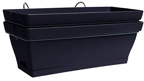 Poetic Jardin Lot de 2 Jardinière avec Soucoupe Clipsée et Support, 49cm x 28cm, Noir Violine