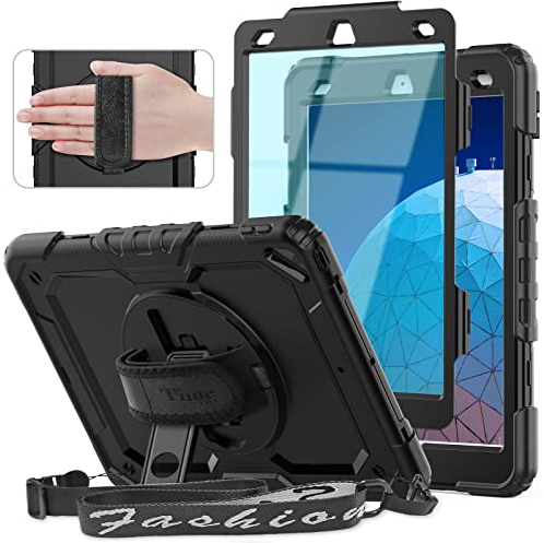 Timecity Hülle für iPad Pro 10,5 2017, Stoßfeste Schutzhülle mit Displayschutz Handschlaufe Schultergurt 360°-Drehbarer-Ständer Stifthalter Outdoor - Schwarz