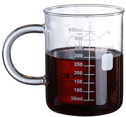 KINTRADE Caffeine Beaker Mug Graduated Beaker Mug with Handle Borosilicate Glass Cup