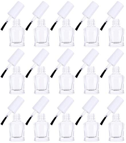 FRCOLOR 20pcs Empty Nail Polish Bottles Transparent Cylindrical Glass Nail Varnish Bottles Clear Container with Brushes for DIY Nail Art 5ML