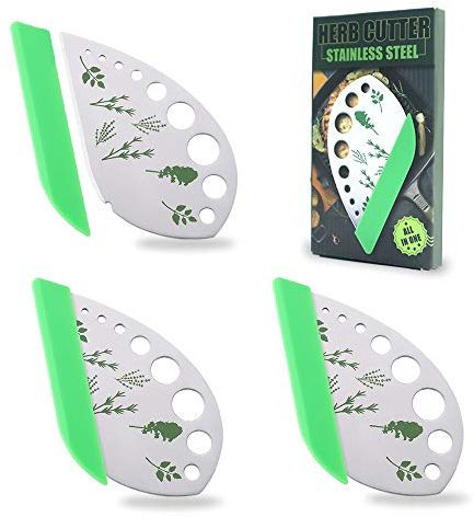 Lot de 3 coupe-herbes en acier inoxydable, 9 trous, outil 2 en 1, outil de dénudage de feuilles d'herbes, outil de dénudage de feuilles d'herbes en métal (Lot de 3)