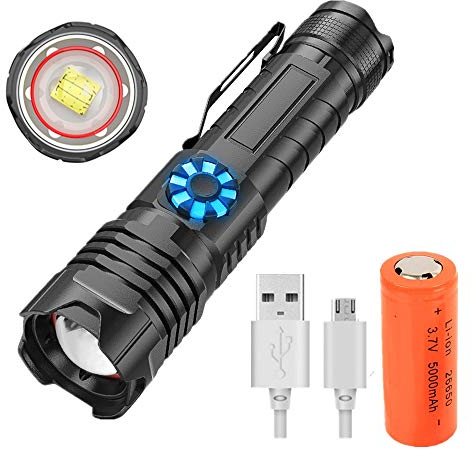 WindFire Powerful Torch Rechargeable, 20000 Lumen Upgrade XHP99 LED Tactical Flashlight, 5 Modes Zoomable Waterproof Handheld Torches Light with 26650 Battery for Camping, Outdoors & Indoors