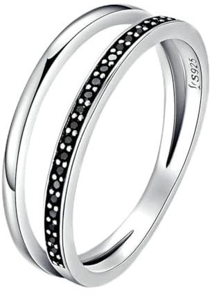 Lafeil Doppelring Ring 925 Sterling Silber Hypoallergen Intarsien Schwarzer Zirkon Größe 678 Paar Exquisite Schmuck Geschenk,6