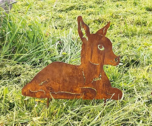 Rehkitz liegend 37x32cm Gartenstecker Edelrost Gartendeko Rost Metall Rostfigur REH Hirsch Kitz von Steinfigurenwelt