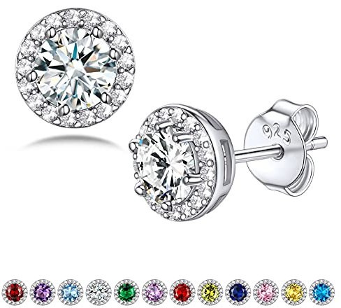 Bestyle Orecchini a Lobo Argento 925 Pietre Portafortuna Aprile Diamante Orecchini Forma Cuore, Stud Orecchini Donna, Confezione Regalo
