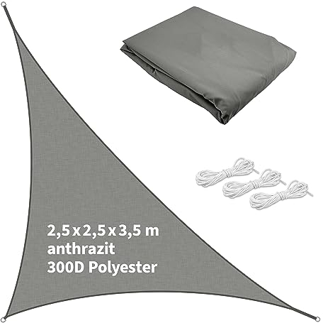 TTL Garden 2,5x2,5x3,5m Sonnensegel Dreieck rechtwinklig anthrazit - Premium Polyester 300D 160g/m² 93% Abschattung - Sonnenschutz & Wetterschutz für Garten, Balkon & Terrasse, mit 3X Schnur 1,5m