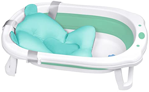 YUENFONG Baby Badewanne, Faltbare Kinder Badewanne PP Material Badenzimmer Doppeltes Anti Rutsch, inkl. Rutschfeste Füßen, platzsparend Badewanne, für Kinder, Grün mit Sitzkissen