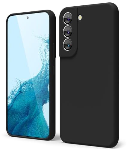oakxco for Samsung Galaxy S22 Phone Case Liquid Silicone, Cute Thin Slim Soft Rubber TPU Plain Smooth Gel Cover for Women Girl Aesthetic Design, Matte Solid Protective & Shockproof Bumper, Black