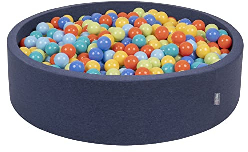KiddyMoon Bällebad 120X30cm/300 Bälle Bälle Rund Groß Bällepool Mit Bunten Bällen Für Babys Kinder, Dunkelblau:Hellgrün/Orange/Türkis/Blau/Babyblau/Gelb