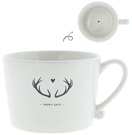 Bastion Collections Tasse mit Henkel HAPPY DAYS Keramik weiß schwarz Keramiktasse Geschirr Küche gedeckter Tisch BC Cup