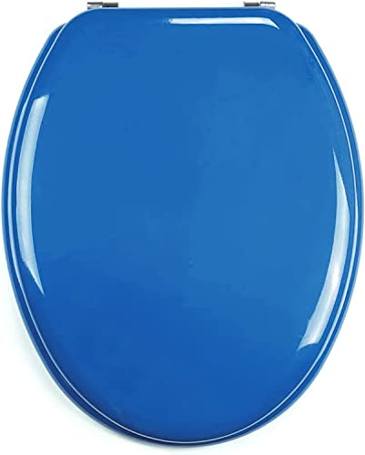 TIENDA EURASIA - Tapa WC Universal, Tapa de WC de Madera Color Azul Marino, Tapadera de WC con Bisagras de Acero INOX, Tapa WC Medida 43,5 x 37,5 cm