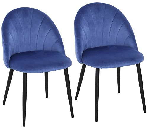 HOMCOM Lot de 2 chaises Velours Bleu Pieds métal Noir dim. 52L x 54l x 79H cm