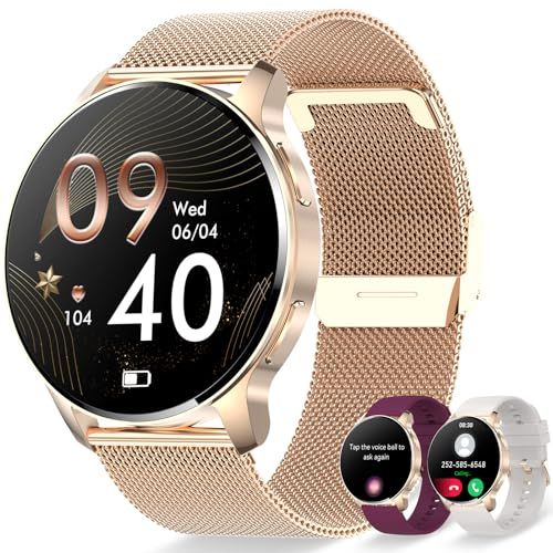 Erkwei Smartwatch Donna Orologio Chiamata e Notifiche Messaggi Assistente Vocale Smart Watch per Android iOS Fitness Orologio Digitale con Cardiofrequenzimetro, SpO2, Sonno, Contapassi, 20 Sportivo