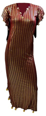 Ägyptischer Bauchtanz Nancy Stretchy Folkloric Dance Outfit Galabeya Orientalisches Abaya Kleid Kleider Kostüm Baladi Saidi Fallahi Karneval Pailletten Handgefertigter Bauchtanz Damen (Dunkelrot X