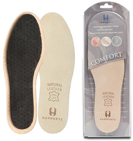 HANDARTE Leather Thin Insoles for Men/Women | Dress Shoe Inserts | Anti Sweat & Odor Eater Soles - 100% Natural Goatskin & ChromeFree (Size UK 7.5 | EU42)