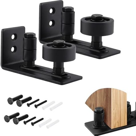 Barn Door Floor Guide Black, Sliding Door Guides Floor Mount, 8 in 1 Adjustable Barn Door Rollers for Bottom, HOME MASTER HARDWARE Floor Track, Flush Bottom Design, 2 Pack