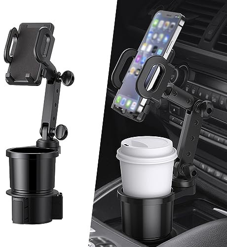 Ajxn 1 PC Car Cup Holder Phone Mount, Universal Adjustable Cup Holder Cradle, 2-in-1 Auto Cell Phone Stand, for Most Trucks, SUVs (Black)