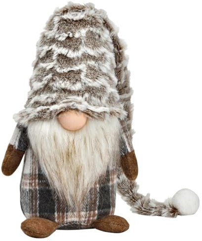 matches21 Süßer Weihnachtswichtel aus Textil als Weihnachtsdeko - Wichtel Deko mit Kunstfell in beige grau - Hübsche Weihnachtsmann Nikolaus Figuren 16 x 33 x 9 cm