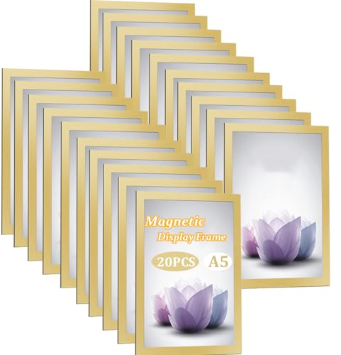 Niciksty Magnetrahmen Info-Rahmen Selbstklebend mit Magnetverschluss für Informationsrahmen DIN A5 Format (20 Stück Gold)