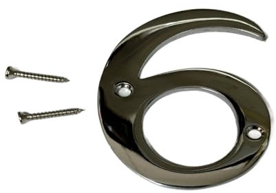 3-Inch Polished Chrome Door Numbers Screw On Number 6 Door Number House Front Door Building Porch Gate Address One Elegant and Bold Door Numerals Suitable for All Door Types.