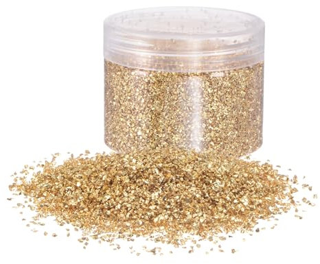 sourcing map 200g Crushed Glass Chips 1-3mm Shiny Electroplating Irregular Broken Sprinkles Chunky Glass for Crafts DIY Resin Art Decoration Vase Filler, Gold Tone