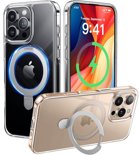 CASEKOO Speziell für iPhone 16 Pro Hülle mit MagSafe & Unsichtbarer Ständer [Militärschutz] [Vergilbungsfrei] Clear Case Dünn Griffig Handyhülle Stoßfest Kratzfest Schutzhülle Cover Transparent