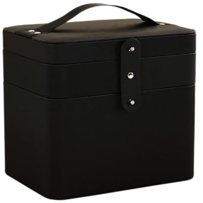 Make-up-Box Make-up-Box-Kosmetik-Tabletop-Finishing-Kasten Multifunktional-Speicherbox mit großer Kapazität mit Spiegel-Make-up-Box staubfest Make up Storage Box(Black)