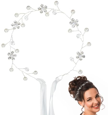 Gjinxi Blumenkranz Haarschmuck Haarreifen Mädchen Blumenmädchen Haarband Weiß Haarreif Kopfbedeckung Perle Krone für Damen Hochzeit Zeremonie Festival Party Strand