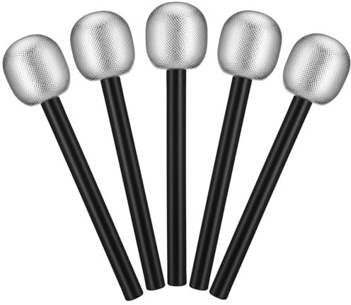 Ciieeo 6pcs Halloween Fake Microphone Realistic Long Handle Microphone Fake Microphone Prop Plastic Pretend Rock Star Microphone for Halloween Birthday Party Favors (Silver)