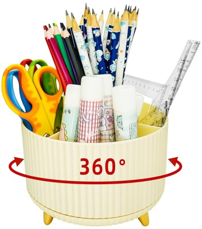 CCR 360°Drehbarer Make Up Organizer,Kreativer Schreibtisch Organizer Mit 5 FäChern,Organizer Stiftehalter Für Schule Schreibtisch Bleistift und Andere Schreibwaren Lagerung (Beige)