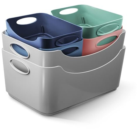 KEPLIN Plastic Studio Basket - Container Boxes for Storage Organising in Home or Office - Suitable for Shelfs Drawers Laundry Cupboard (Multicolour, Set of 6)