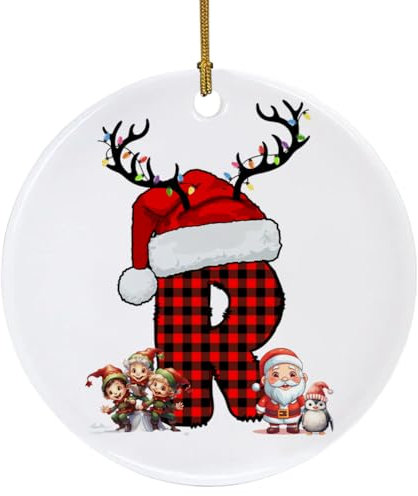 Ceramic Christmas Ornament Christmas Keepsake New Year Ornament Christmas Tree Decoration Xmas Gifts for Families Neighbors Colleagues Alphabet Initial Letter Pendant - R