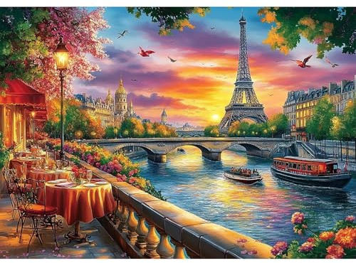 MEIYUDA Diamond Painting Erwachsene Diamant Bilder Paris Landschaft, 5D DIY Diamant Painting Bilder Diamond Painting Set, Bastelset Erwachsene Kinder Malerei für Home Wand Décor 40x30cm
