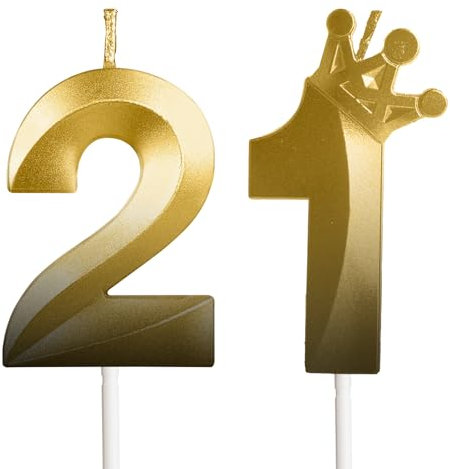 Black Gold 21st Number Birthday Candles with Crown,Happy 21st Birthday Candle for Girls Boys Cake Topper Decoration, for Birthday Party Wedding Decoration Reunions Theme Party