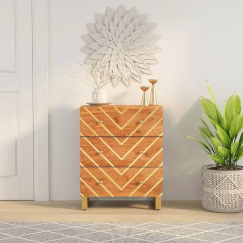 Juroupi Beistellschrank Wohnzimmer Schrank Sideboard Wohnzimmer Beistellschrank Braun und Schwarz 60x33,5x75cm Massivholz Mango