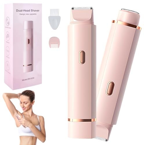 Rasoir intime pour femme, 2 en 1, double tête, bikini Skin, rasoir intime, IPX7 étanche sans fil Wet&Dry Bikini Trimmer pour visage, jambes, bras et aisselles