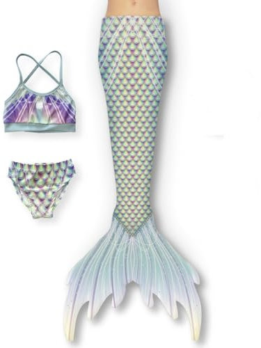 Meerjungfrau Flosse Mädchen Bikini Set Kinder Sommer Cosplay Monoflosse Kostüm Schwimmflossen Badeanzug Schwimmbad Partei Glitzer Fischschuppen Pool Meer