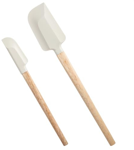 Qianyu 2 Pcs Wooden Long Handle Silicone Spatula 12 and 9 Rubber Spatula Jar Scraper Multi-Functional Nonstick Heat Resistant Kitchen Utensils for Scraping Non-Stick Dishwasher Safe Multi-Functional