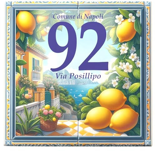 Mattonella Numero Civico Personalizzato da Esterno - Targa in Ceramica 15x15 cm per Indirizzo, Nome Famiglia, Testo - Resistente e Personalizzabile (LIMONI 1)