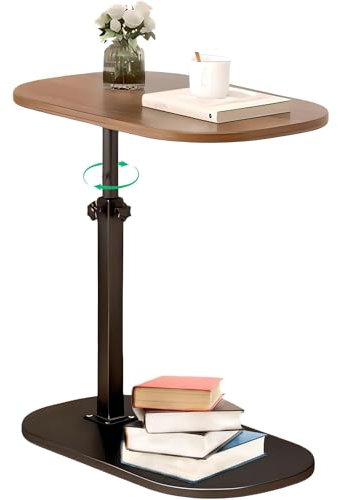 SHEBUYLLI Industrial C-Shaped Bedside Table, Walnut, 320mm x 480mm x 90mm