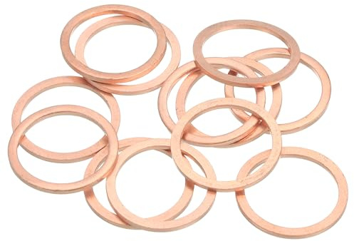 sourcing map 12 Stück flache Unterlegscheiben, M26 Kupfer-Unterlegscheiben, Kupferdichtungsring, Quetschscheiben-Set, Sortiment, 26 mm Innendurchmesser, 32 mm Außendurchmesser, 2 mm dick, für