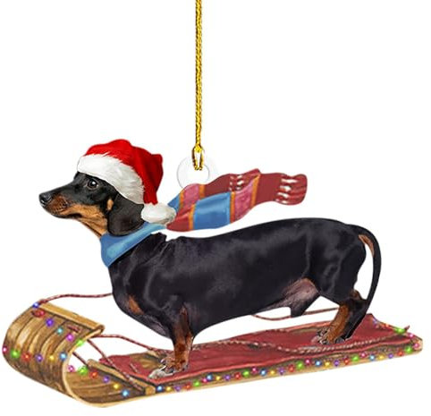 Perro salchicha colgante acrílico para árbol de Navidad, decoración para interiores y exteriores, accesorio para el coche