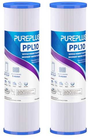 PUREPLUS Filtro de sedimentos plisado PPL10 de 5 micras de 10 x 2.5 | Diseño para agua de pozo, compatible con W50PE, WFPFC3002, SPC-25-1050, FM-50-975, 801-50, WB-50W, WFPFC4002, CW-F, CW-MF