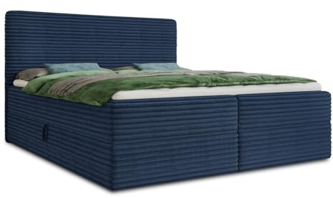 Sofnet Boxspringbett Mollo mit 2 Bettkästen, Doppelbett mit Bonell-Matratze und Topper, Polsterbett in weichem Cordstoff, Bett, Bettgestell für Schlafzimmer (Blau (Tilia 77), 140 x 200 cm)
