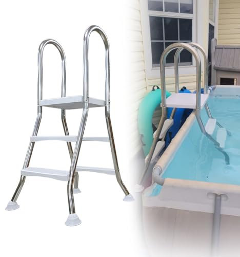 Marches Piscine Mains Courantes Échelle de Piscine Hors Sol 85 cm, Robuste, en Acier Inoxydable 304, Double Face, 2 marches, Sol, Robuste, antidérapante, 259 kg, 84 cm