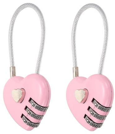 M METERXITY 2-Pack Combo Padlock Heart 3-Digit Password, Pink | Zinc Alloy Cable Luggage Combo Lock, for Suitcase, Gym Locker, Backpack, Outdoor Keyless Lock