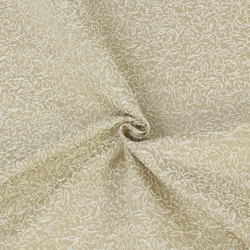 Stoff Meterware Beige Blumenmuster – Jacquard Dekostoff 140 cm breit – Polyester Viskose Mischgewebe – pflegeleicht & elegant – Made in Germany