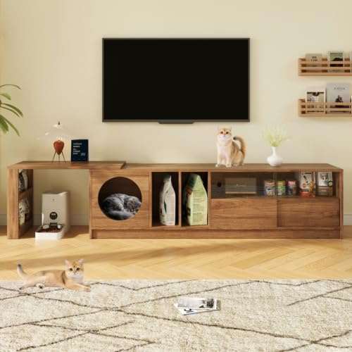 Moderner Fernsehschrank mit integriertem Ruhebereich und Glastüren für vielseitige Wohnräume geeignet aus MDF mit Stauraum und Schublade für Wohnzimmer geeignet 180cm Nussbaum