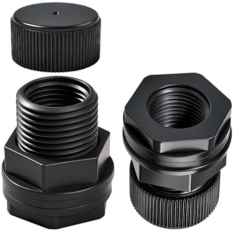 LEONTOOL 2 Packs PVC Garden Hose Bulkhead Fitting with Plug, 3/4 Male GHT, 1/2 Female NPT Double Threaded Bulkhead Water Tank Connector Drain/Flush Port Kit for Rain Barrels, Aquariums, Water Tanks